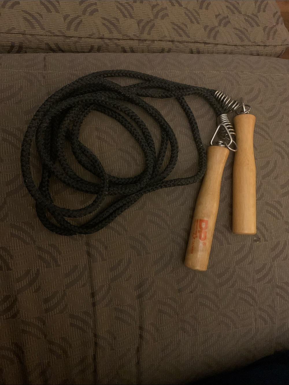 Wood Handle Jump Rope with Black Braided Cord -